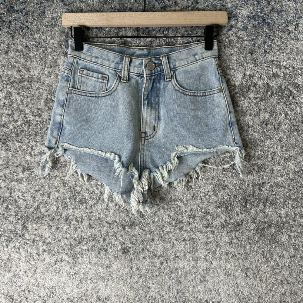 UNIF Denim Shorts Womens 24 Light Wash High Rise Frayed Hem Cutoff Distressed